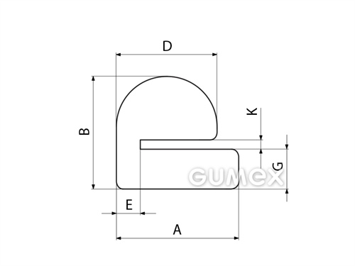 Kompaktný silikónový profil, tvar e - 0508